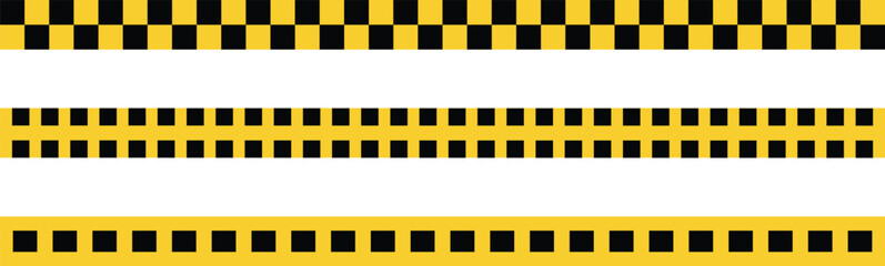 Construction warning caution border sign. Warning tape with yellow and black stripes. Caution tape set of yellow warning ribbons. Danger caution seamless tapes set