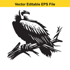 Fototapeta premium Majestic Vulture Perched on a Branch: A Black and White Vector Illustration