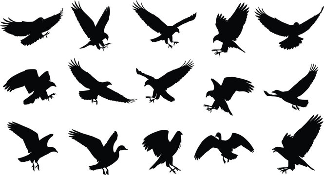 A collection of black and white graph icons showing different types of growth and decline patterns