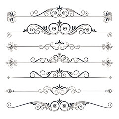 Elegant black floral ornaments isolated on transparent background