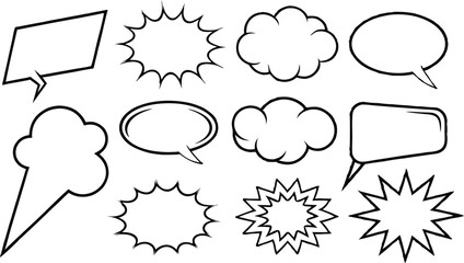Retro empty comic speech bubbles set with black halftone shadows. Vintage design, pop art style - with comic book-style halftone shadows and bold black outlines. stock vector  illustration.
