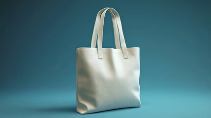Blank white tote bag on teal background