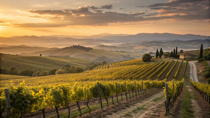Fototapeta premium Tuscan Vineyard at Sunset