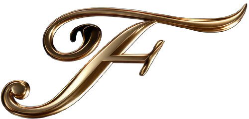 Elegant Golden Letter F With Ornate Design on PNG Background