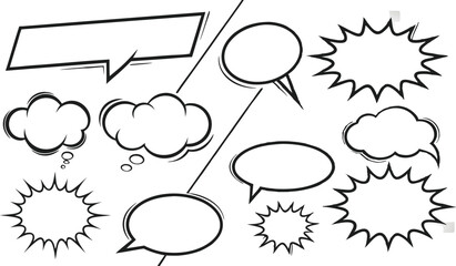 Fototapeta premium Retro empty comic speech bubbles set with black halftone shadows. Vintage design, pop art style - with comic book-style halftone shadows and bold black outlines. stock vector illustration.