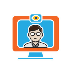 education icon. Remote Exam Monitoring. exam screen and webcam with proctor's eyes. smart, learning, clever. Flat design style