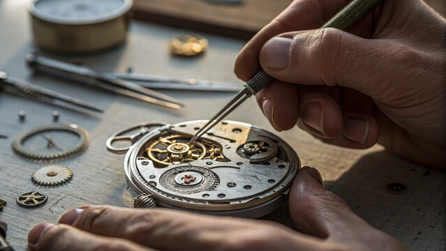 Watchmaker Repairing Antique Pocket Watch Mechanism