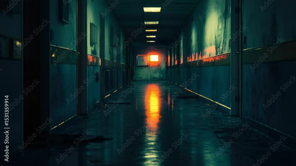 Poster A long corridor with a single light source at the far end