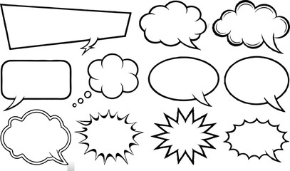 Retro empty comic speech bubbles set with black halftone shadows. Vintage design, pop art style - with comic book-style halftone shadows and bold black outlines. stock vector  illustration.