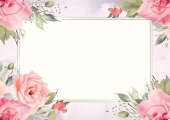 Elegant Watercolor Roses Frame Blank Template for Wedding Invitations, Cards, and Announcements