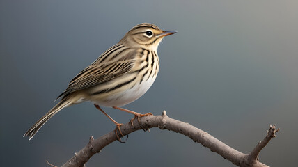 Fototapeta premium A subtle yet elegant Tawny Pipit perched on a dry, narrow branch ai
