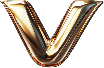 Shiny Metallic Golden Letter V Against PNG Background