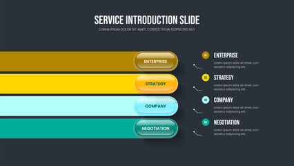 Enterprise Growth Four Step Infographic Frame Design. Investor Strategy Presentation Template Vector Illustration. Market Analysis 4 Option Diagram Slide Layout.