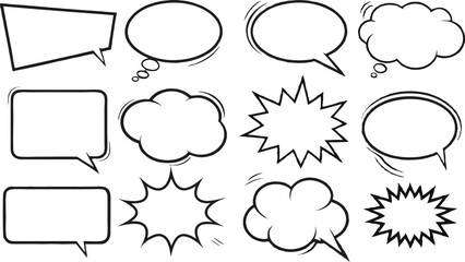 Fototapeta premium Retro empty comic speech bubbles set with black halftone shadows. Vintage design, pop art style - with comic book-style halftone shadows and bold black outlines. stock vector illustration.