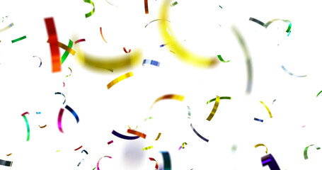 Colorful Confetti against a White Background Tranparent BG Confeti. Confetti partical isolated background. 3d Rendering Transparent Confetti. Confetti Celebrations Party Background Design.
