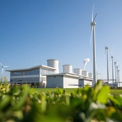 Modern Power Plant with Sleek White Concrete Buildings and Distinctive Curved Rooflines