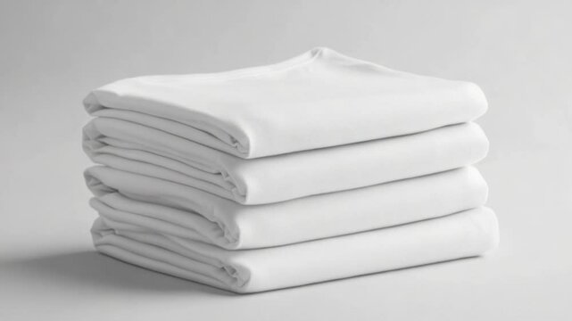 Folded white shirts stacked on a gray background