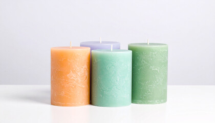 Colorful Unlit Candles on White Background