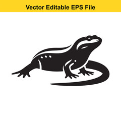 Stylized Black Silhouette of a Lizard with a Curving Tail