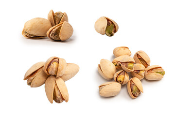 Tasty pistachios isolated on a white background.