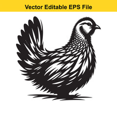 A black and white vector illustration of a hen, suitable for various purposes.
