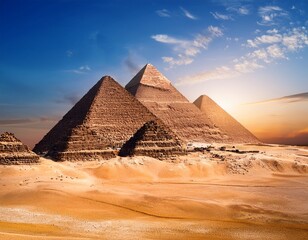 view of the ancient egyptian pyramids of cheaps or khufu and khafre in giza near cairo egypt