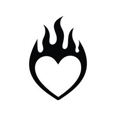 Flaming Heart Icon – Bold Black Love and Passion Symbol in Flame Style