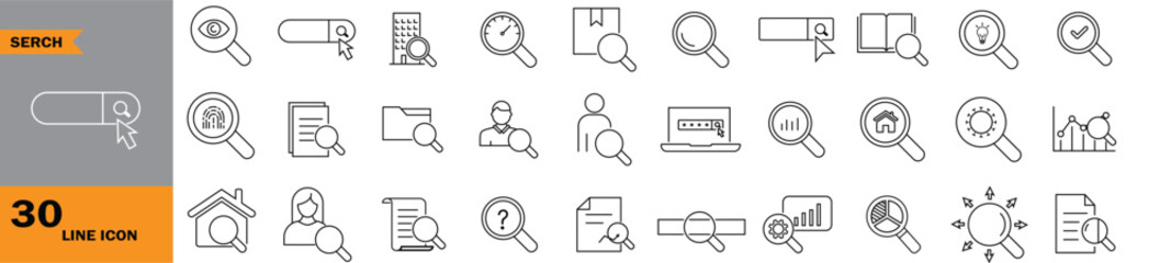 “30 Modern Search Line Icons – Clean Vector Symbols for Web, App, and UI Design”