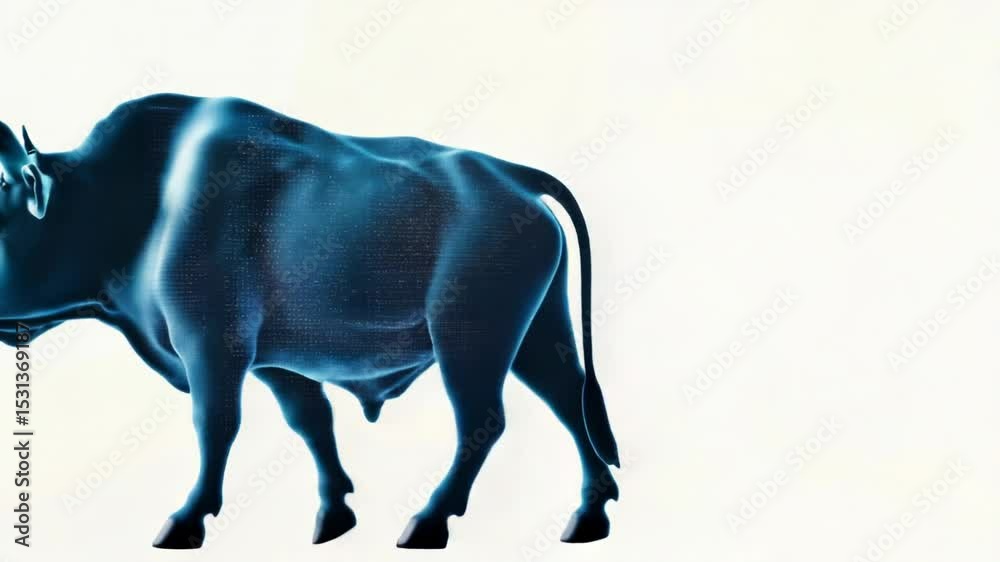 Poster A bull stands in front of a stone or concrete wall, perhaps blocking the way or trying to get through