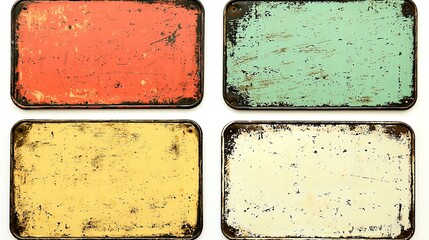 Quadruple Vintage Metal Sign Plates Distressed Textures, Pastel Colors, Blank Template, Background Vintage, Metal Signs