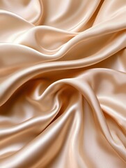 Obraz premium Elegant, flowing champagne-colored silk fabric with soft, luxurious waves and folds.