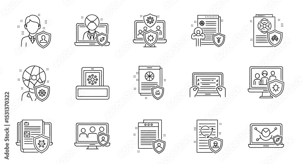 Poster vector icons set of data security icons online privacy protection and secure documents. vector illus