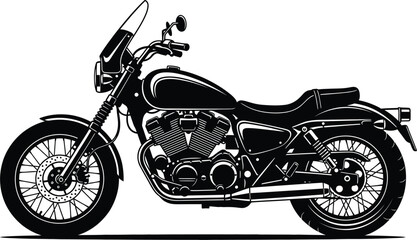 Fototapeta premium A detailed black and white illustration of a classic motorcycle with a windshield on a white background