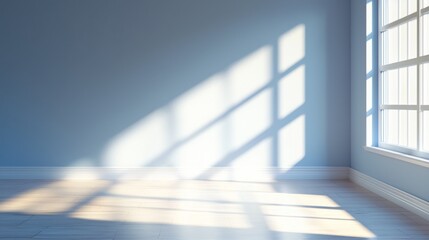 Obraz premium Sunlight Through Window Empty Room Composition, Light and Shadow, Minimalist Interior Design, 3D Render Keywords interior design, 3d render
