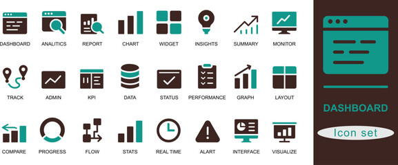 Modern dashboard icon set. Featuring analytics, chart, report, monitor, status, and performance. Ideal for UI, admin panels, apps, and data tools.