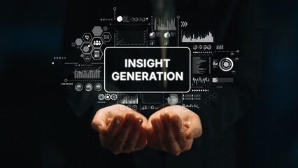 Hands Holding Insight Generation Concept with Data Visualization and Analytics Graphics for Business Intelligence and Decision Making. Asymptotic smart data analytic.