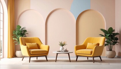 Stylish Living Room Interior Design with Yellow Armchairs
