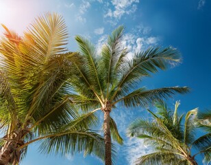 low angle view photo of the palm trees against blue sky background