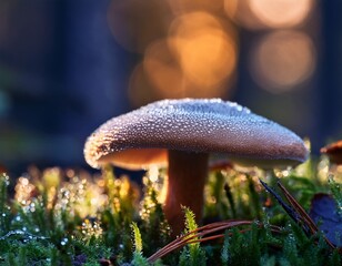 dew on fungus in forest