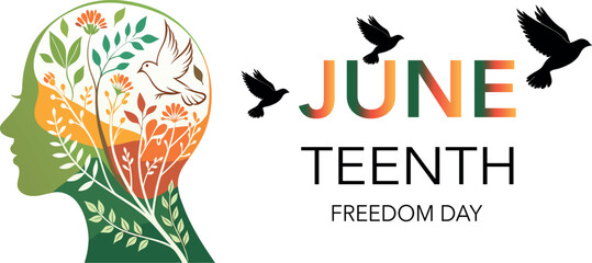 Silhouette face head in profile ethnic, Juneteenth Independence Day Freedom Emancipation Poster – June 19 African-American Heritage Celebration Banner & Vector Background