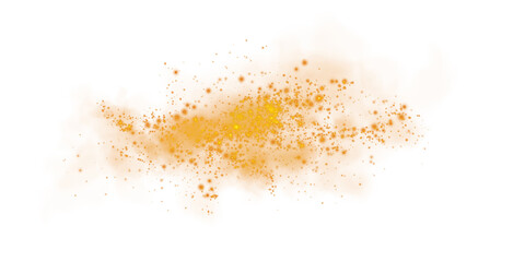 A soft orange dust cloud drifts through the air, illuminated by tiny glowing particles.