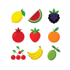 Colorful set of fruits vector art illustration