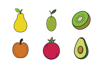 Set of colorful juicy fresh fruits vector art illustration