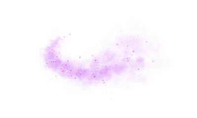 A soft purple dust cloud drifts through the air, illuminated by tiny glowing particles.
