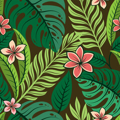Tropical leaves background  colorful summer pattern design with topical foliage