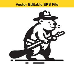 Fototapeta premium Monochrome Beaver Lumberjack Illustration A Determined Rodent Carrying a Log for Dam Construction and Resourcefulness