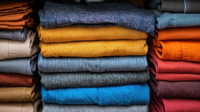 A stack of folded shirts stored on a shelf, ready for use.