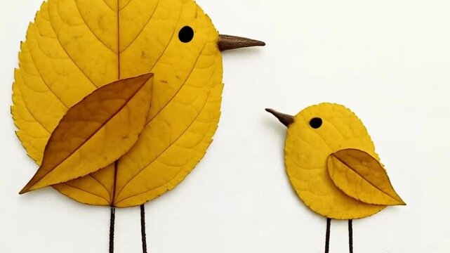  Birds Made of Yellow Leaves
