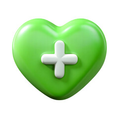Obraz premium Green heart with white plus sign isolated on transparent background