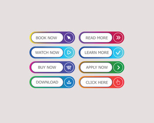 Set of vector modern material style buttons. For Websites, app, UI. Vector Illustration